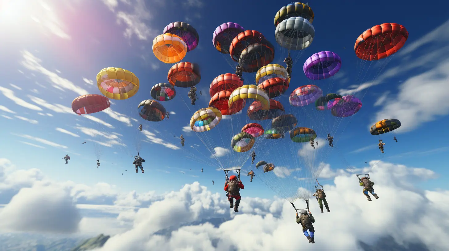 Battle Royale players dropping on the map using gliders.