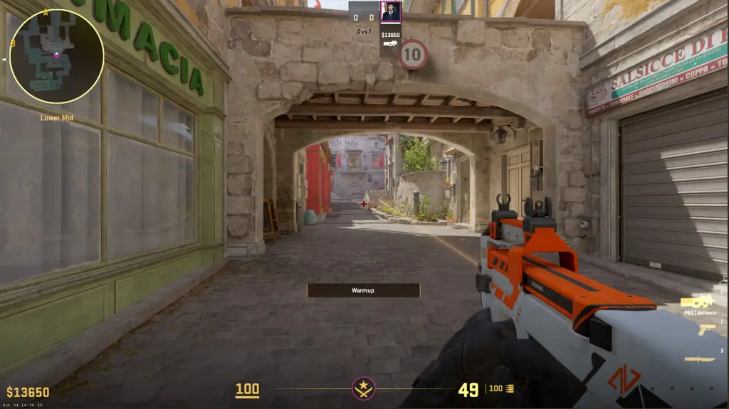 Player holding a P90 Asiimov.