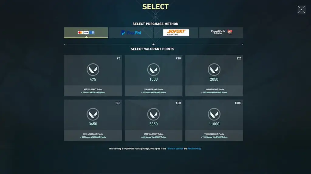 Purchasing Valorant Points Through In-game Shop